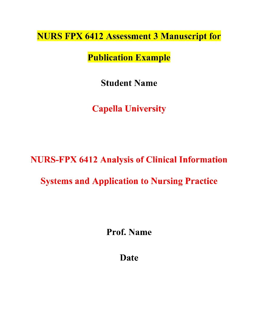 NURS FPX 6412 Assessment 3 Manuscript for Publication