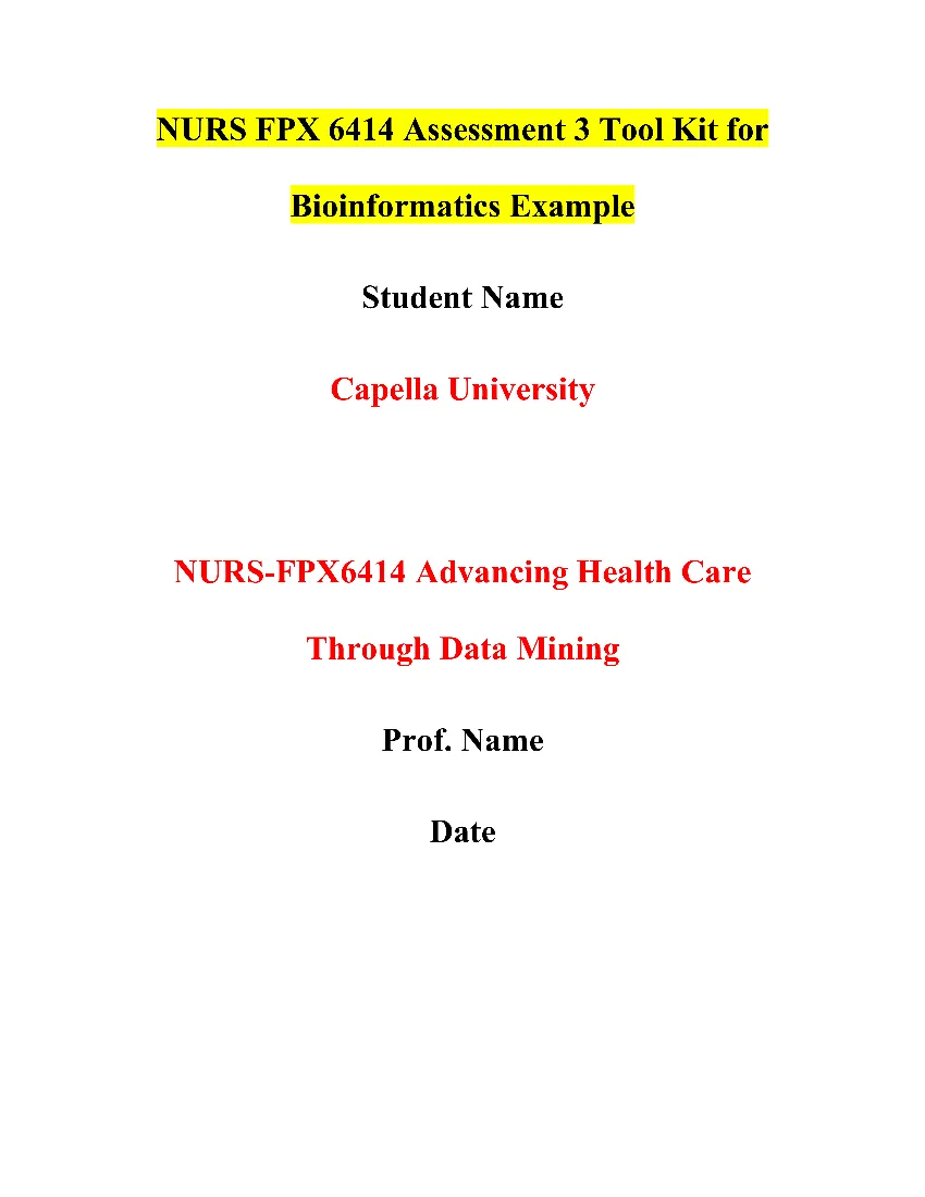 NURS FPX 6414 Assessment 3 Tool Kit for Bioinformatics