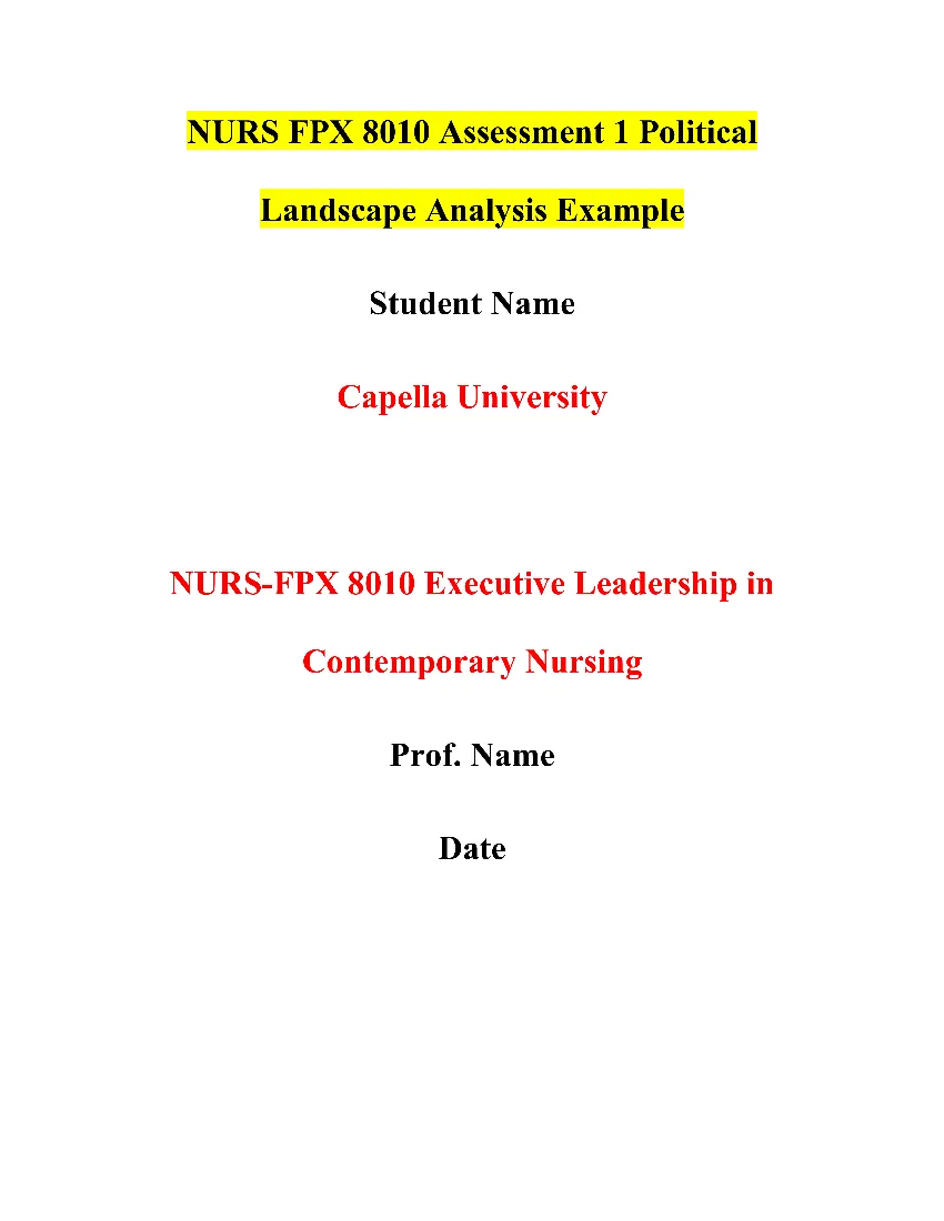 NURS FPX 8010 Assessment 1 Political Landscape Analysis